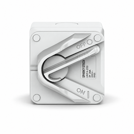 Sparky Stock Compact 2 Pole 20A 250V IP65 Weatherproof Isolator Switch | Grey | SS-ISO-MINI-2P-20A