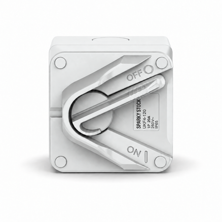 Sparky Stock Compact Single Pole 20A 250V IP65 Weatherproof Isolator Switch | Grey | SS-ISO-MINI-1P-20A