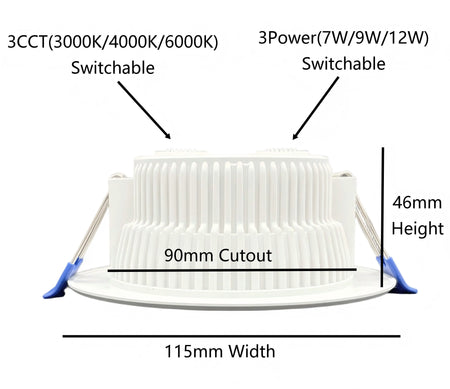 Sparky Stock 12W Tri-Colour Power Selectable LED Downlight 90mm Cutout | White | SS-DL90-12W