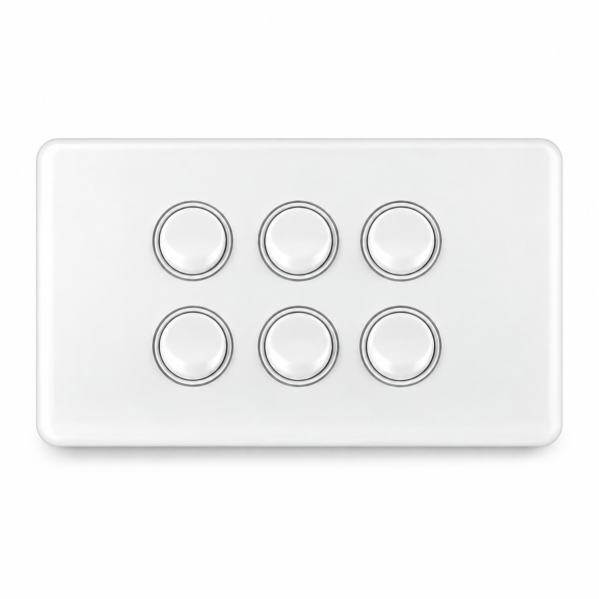 Sparky Stock SS-HT162 six-gang light switch in Injection White, front view