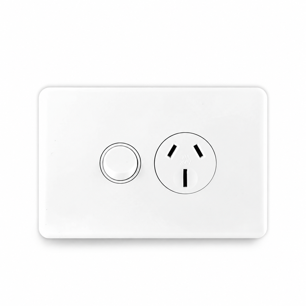 Sparky Stock SS-HT213 single power point, 10A 250V, Injection White, front view