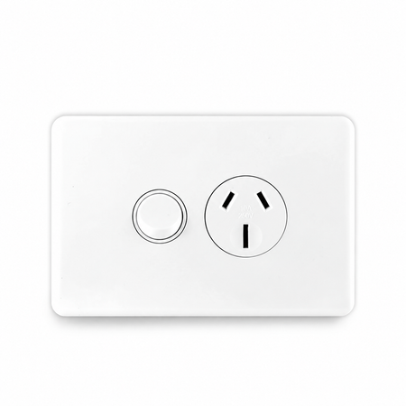 Sparky Stock SS-HT213 single power point, 10A 250V, Injection White, front view
