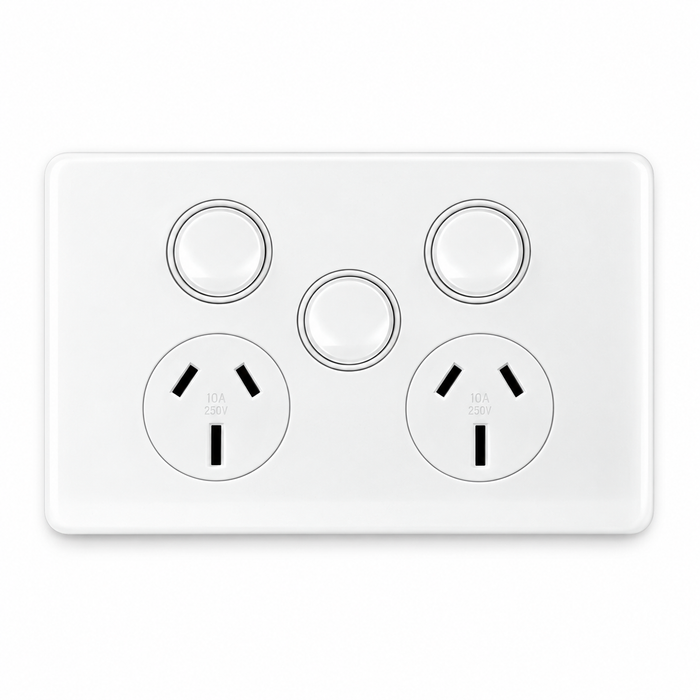 Sparky Stock Double Power Point with Extra Switch 10A 250V | Injection White | SS-HT236