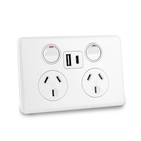 Sparky Stock Double Power Point USB-A & USB-C 10A 250V | Injection White | SS-HT337