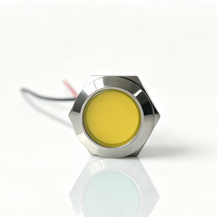Sparky Stock 19mm 12V LED Metal Indicator Light IP65 | Silver / Yellow | SS-IL19-12V-YE