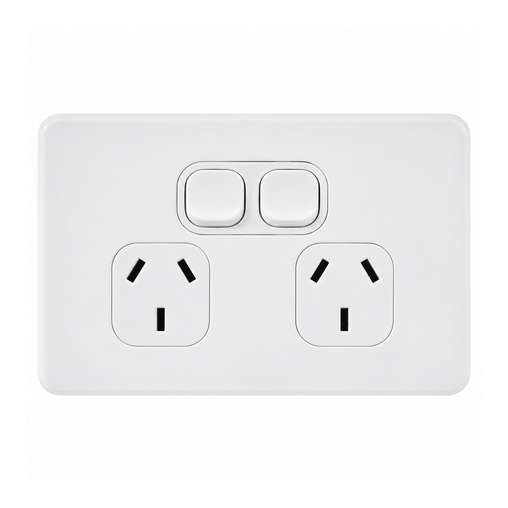 Sparky Stock Double Horizontal Power Point 10A 250V | White | SS-PGPO2