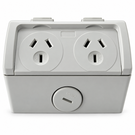 Sparky Stock Weatherproof Double Power Point 10A 250V IP53 | Grey | SS-SWPS210SWN