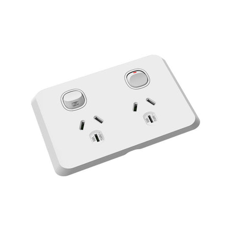 Sparky Stock SS-SY315 white 10A double power point angled view