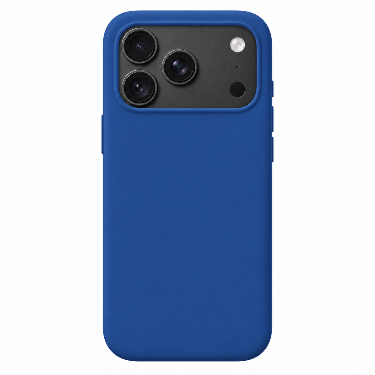 Sparky Stock Deep Blue soft-touch case for iPhone 18 Pro — digitally prepared rear-view product visualisation