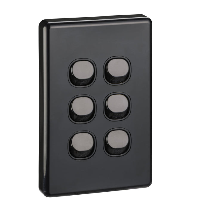 Clipsal Classic C2000 6 Gang Vertical Switch 10A 250V | Black | C2036VA-BK