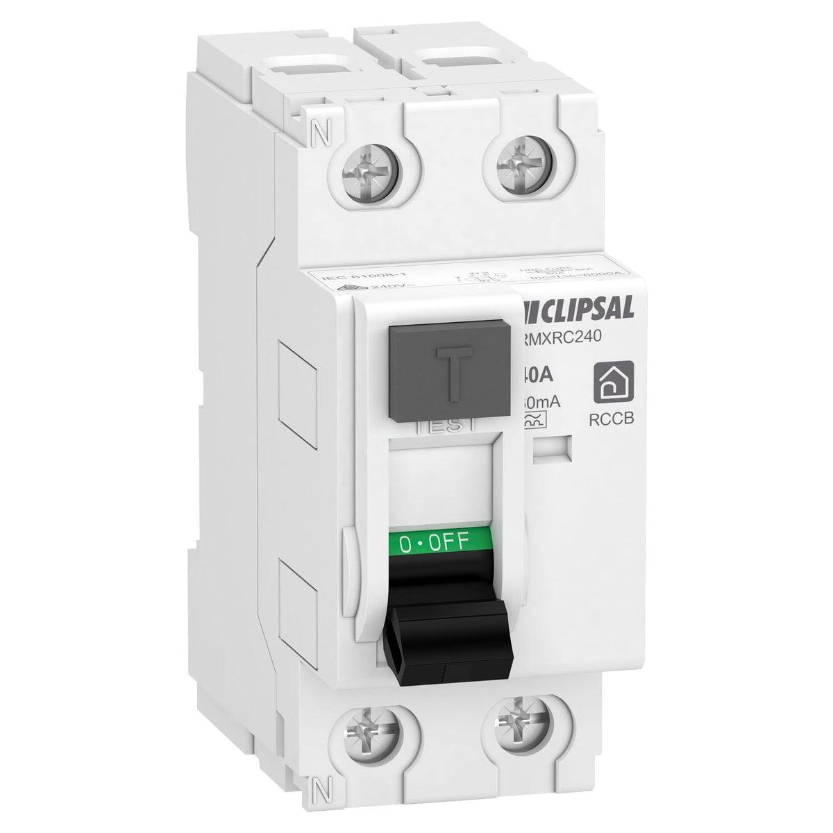 Clipsal Resi MAX 40A 2 Pole RCD 30mA Type A | White | RMXRC240 — manufacturer product image