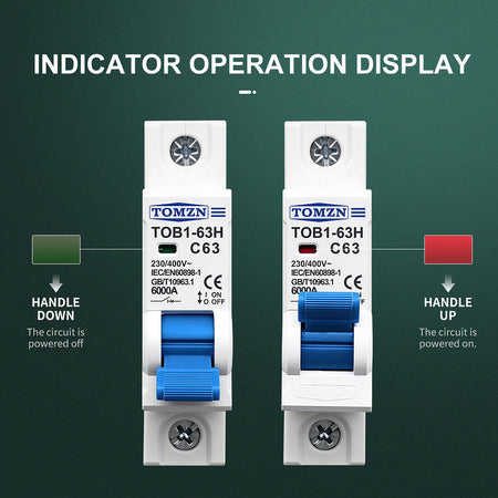 TOMZN 25A Single Pole C Curve Miniature Circuit Breaker 6kA | White | TOB1-63H-25A